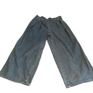 Vintage Style Wide Leg Denim Jeans | 90s Y2K XL UK Fit Pleated High Rise